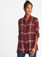 Old Navy Womens Relaxed Classic Flannel Shirt For Women Burgundy Plaid Size Xxl
