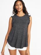 Old Navy Womens High-neck Ruffle-sleeve Luxe Tee For Women Charcoal Size L