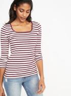 Old Navy Womens Slim-fit Square-neck Tee For Women Burgundy Stripe Size S