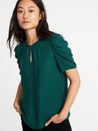 Old Navy Womens Shirred Twill Top For Women Botanical Green Size S