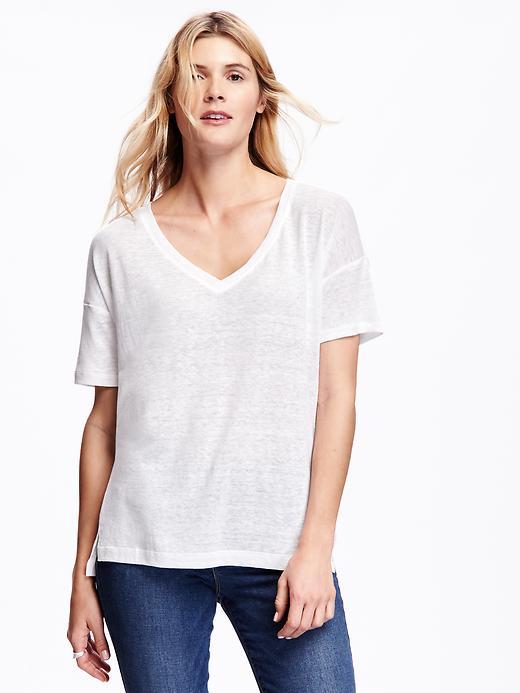 Old Navy Boyfriend Linen Blend V Neck For Women - White