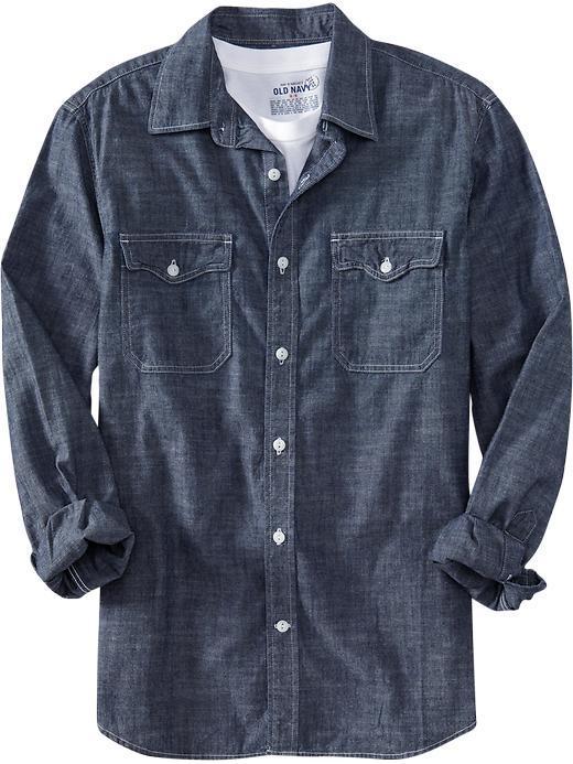 Old Navy Old Navy Mens Regular Fit Chambray Shirts - Dark Chambray