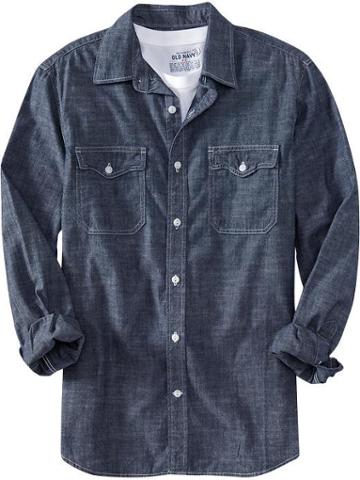 Old Navy Old Navy Mens Regular Fit Chambray Shirts - Dark Chambray