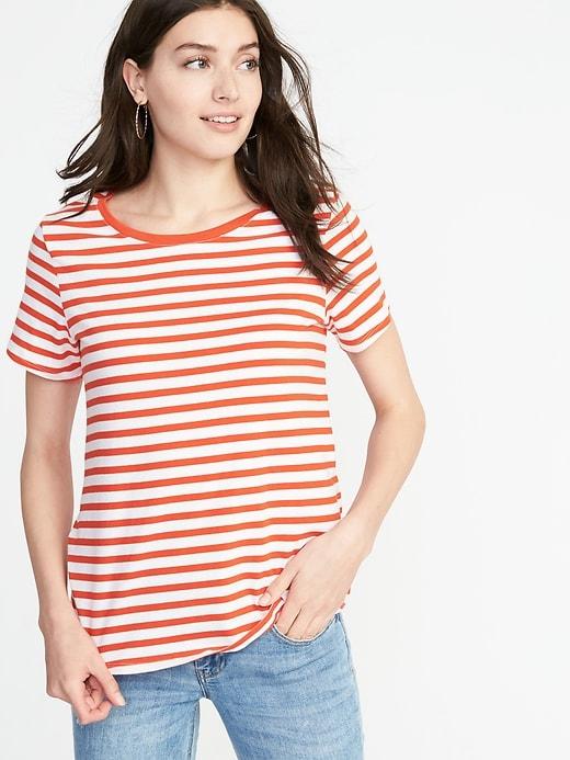 Old Navy Womens Everywear Striped Crew-neck Tee For Women Red Stripes Size Xxl