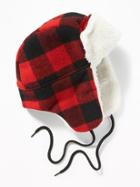 Old Navy Mens Patterned Sherpa-trim Trapper Hat For Men Red Buffalo Plaid Size L/xl