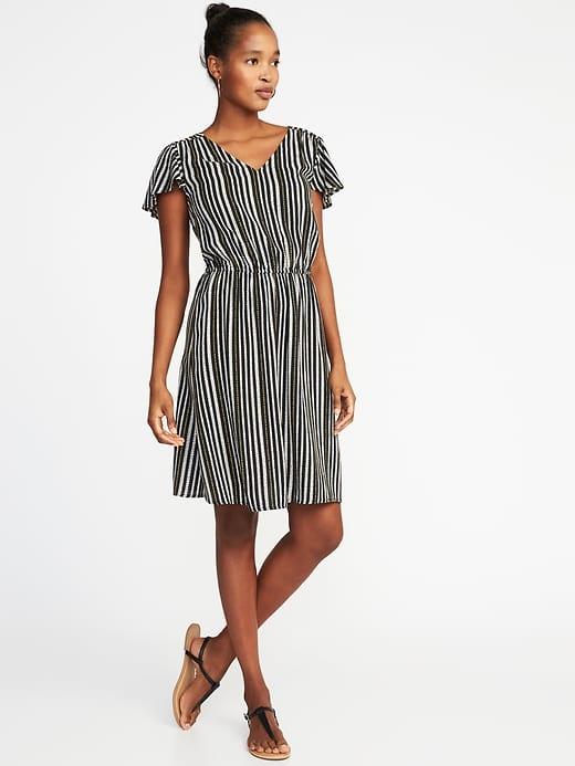 Old Navy Womens Waist-defined V-neck Dress For Women Black/white/yellow Stripe Size L