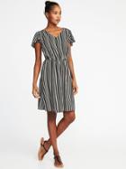 Old Navy Womens Waist-defined V-neck Dress For Women Black/white/yellow Stripe Size L