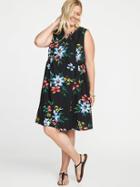 Old Navy Womens Plus-size Lace-up-front Swing Dress Black Floral Size 1x