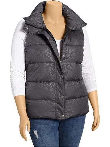 Old Navy Womens Plus Puffa Vests - Grey Animal