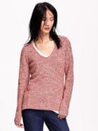 Old Navy Womens Marled V Neck Pullover Size L Tall - Red Marl