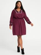 Old Navy Womens Embroidered Plus-size Cinched-waist Dress Cabernet Size 1x
