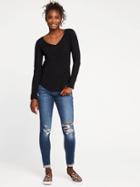 Old Navy Everywear Curved Hem V Neck Tee For Women - Black