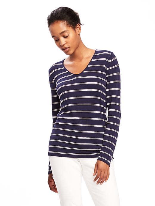 Old Navy Classic Striped V Neck Sweater For Women - Lost At Sea Navy
