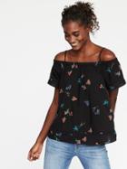 Old Navy Womens Off-the-shoulder Swing Top For Women Black Floral Size M
