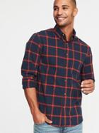 Old Navy Mens Regular-fit Built-in Flex Everyday Oxford Shirt For Men Red/blue Windowpane Plaid Size Xl