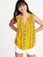 Old Navy Womens Relaxed Sleeveless Tie-neck Top For Women Yellow Floral Size L