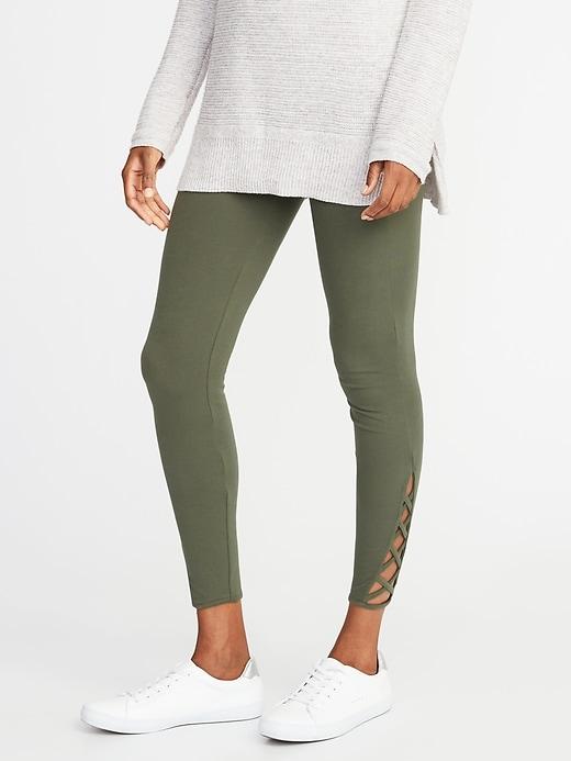 Old Navy Womens Lattice-hem Ankle Leggings For Women Olive Size Xl