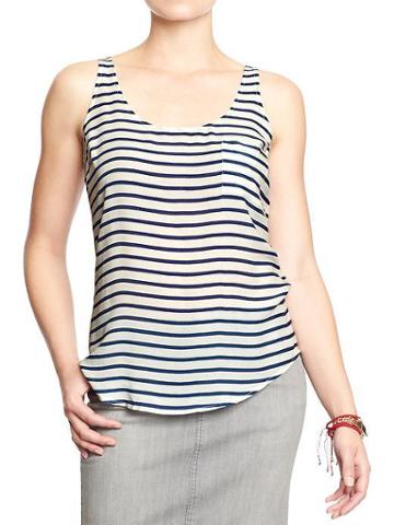 Old Navy Old Navy Womens Poplin Crepe Tanks - Navy Stripe