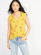Old Navy Womens Relaxed Ruffle-trim Sleeveless Top For Women Yellow Floral Size L