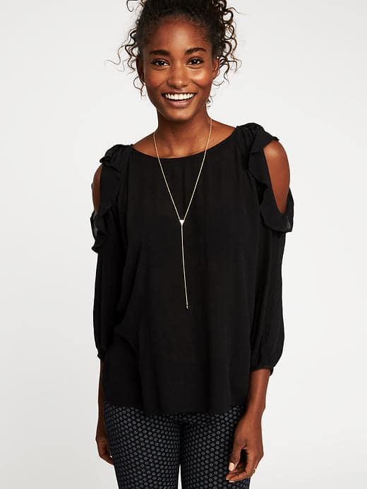 Old Navy Ruffled Cold Shoulder Blouse For Women - Blackjack