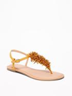 Old Navy Womens Sueded Fringe T-strap Sandals For Women Mustard Size 6
