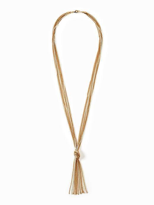 Old Navy Two Tone Knotted Chain Necklace For Women - White/gold Combo