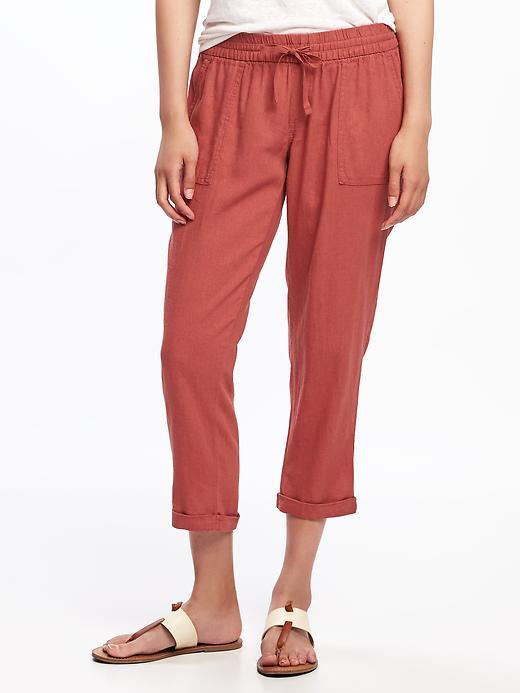 Old Navy Mid Rise Linen Blend Cropped Pants For Women - Gooseberry Red