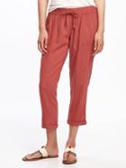 Old Navy Mid Rise Linen Blend Cropped Pants For Women - Gooseberry Red