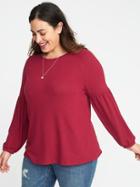 Old Navy Womens Relaxed Plus-size Balloon-sleeve Plush-knit Top Ember Red Size 1x