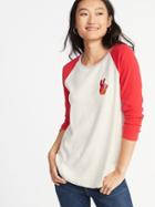 Old Navy Womens Relaxed Graphic Raglan-sleeve Tee For Women Peace Hand Sign Size M