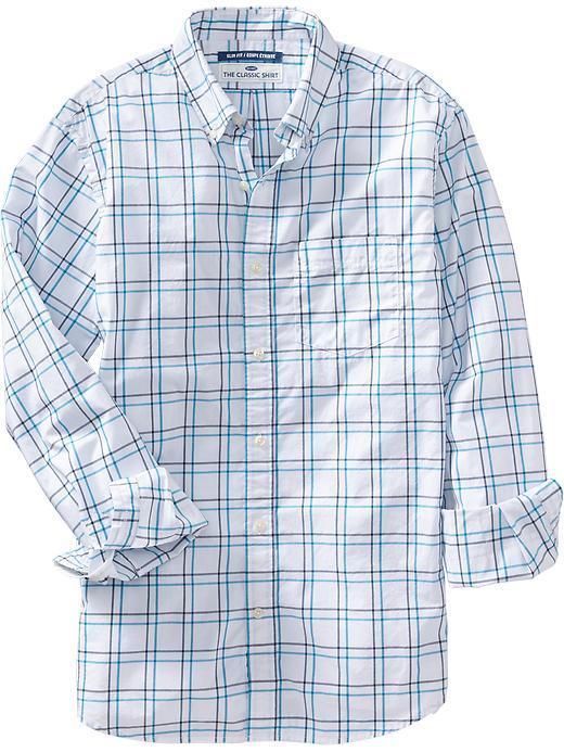 Old Navy Mens Everyday Classic Slim Fit Shirts - Barbados Blue Tattersa