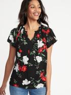 Old Navy Womens Ruffled Tie-neck Floral-print Blouse For Women Black Floral Size M