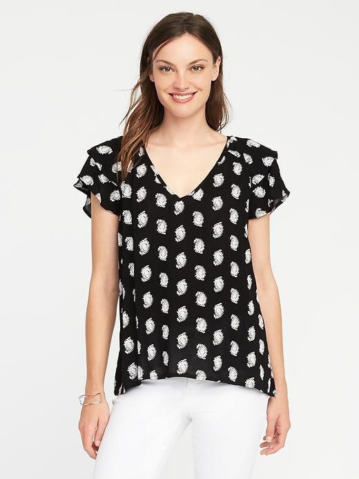 Old Navy Ruffle Sleeve Crinkle Gauze Top For Women - Black Print