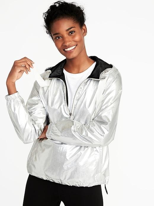 Old Navy Womens Go-h2o Water-resistant Hooded Anorak For Women Silver Metallic Size S