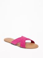Old Navy Womens Sueded Cross-strap Slide Sandals For Women Bright Pink Size 8