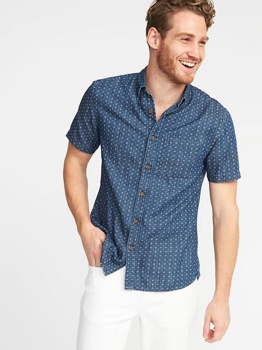 Old Navy Mens Slim-fit Chambray Pocket Shirt For Men Indigo Size Xl