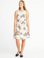 Old Navy Womens Waist-defined Tie-belt Dress For Women White Floral Size S