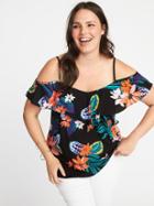 Old Navy Womens Plus-size Ruffled Cold-shoulder Top Black Floral Size 4x