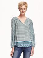 Old Navy Open Neck Blouse For Women - Teal Print