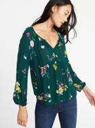 Old Navy Womens Floral-print Boho Swing Blouse For Women Green Floral Size Xs