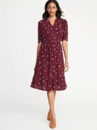 Old Navy Womens Waist-defined Shirt Dress For Women Burgundy Ditsy Floral Size L