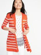 Old Navy Womens Open-front Long-line Sweater For Women White & Red Stripe Size M