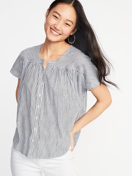Striped Button-front Shirt For Women