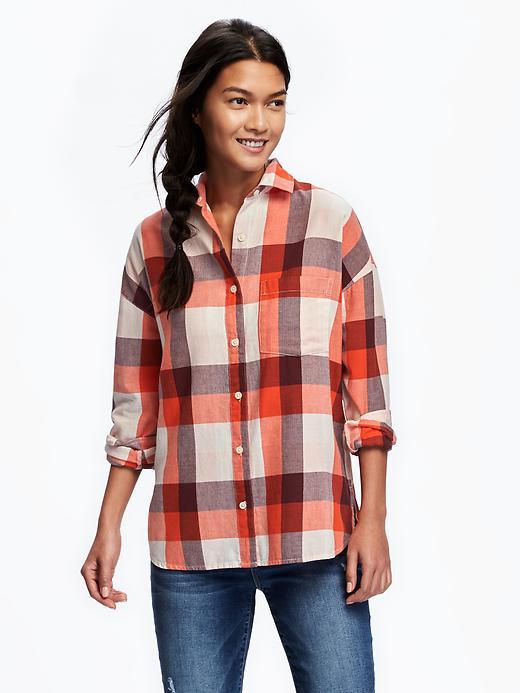 Old Navy Boyfriend Flannel Shirt For Women - Orange Blaze