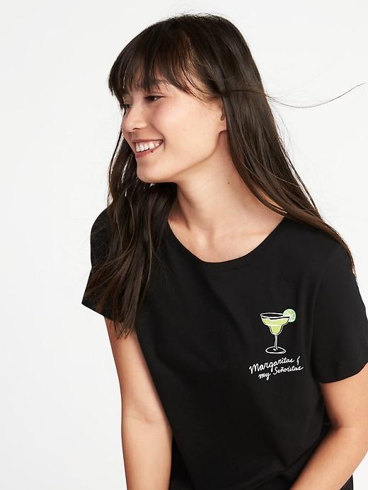 Old Navy Womens Everywear Graphic Curved-hem Tee For Women Margaritas & My Seoritas Size M