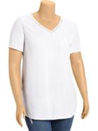 Old Navy Womens Plus Crochet Trim V Neck Tops - Bright White