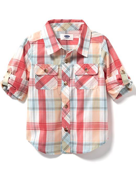 Old Navy Plaid Poplin Shirt - Happy Coral Plaid