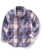 Old Navy Plaid Flannel Button Front Shirt Size 12-18 M - Purple Plaid