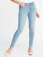 Mid-rise Distressed Bleach-spot Rockstar Super Skinny Jeans For Women