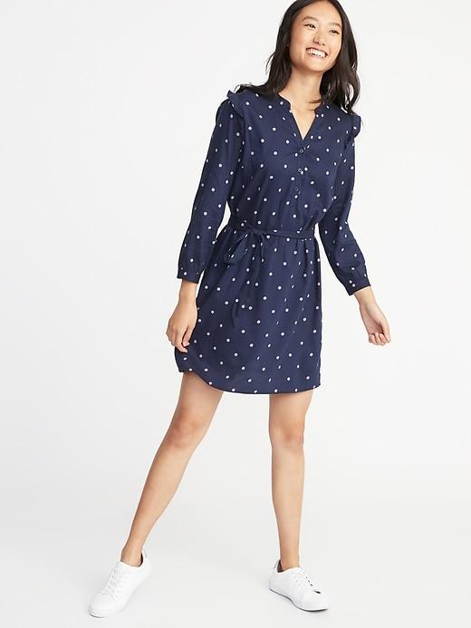 Tie-belt Twill Shirt Dress For Women